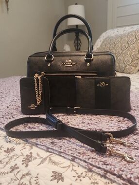 Coach black And Brown Rowan satchel Set